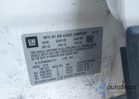 2022 Chevrolet Trax Awd Lt from USA, damaged, VIN KL7CJPSM6NB524121